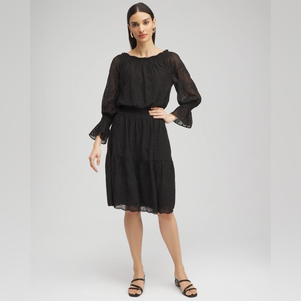 CHICOS Chiffon Eyelet Dress, NWT